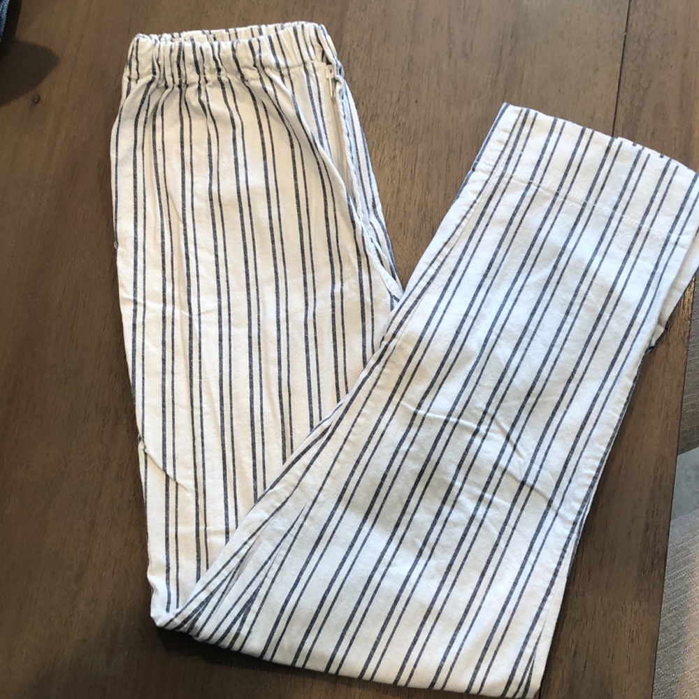 Brandy Melville, John Galt, gray, and white striped Tilden pants.
